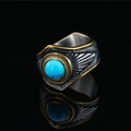 Vintage stainless steel ring with turquoise inlay and carved feather details in silver and gold - US 8 / Two-Tone Turquoise