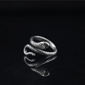 Vintage oxidized titanium steel snake ring with detailed scales and a wrap-around design - US 7 / Antique Silver