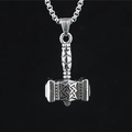 Viking Thor's Hammer Mjölnir pendant necklace with Celtic knot patterns in stainless steel - Pendant + Matching Chain