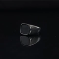 Anello da uomo vintage con gemma nera quadrata in acciaio inossidabile lucido nero - US 6 / Nero