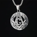 Retro stainless steel Masonic pendant necklace featuring Freemason G symbol engraving - Pendant + Matching Chain