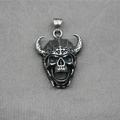 Halskette mit Stierhorn-Totenkopf-Anhänger im Gothic-Punk-Stil aus Vintage-Edelstahl - Nur Anhänger (Ohne Kette)