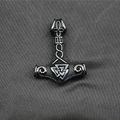 Vintage stainless steel Mjolnir pendant featuring Valknut symbol and Viking engravings - Style A Valknut Pendant Only (Without Chain)
