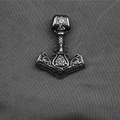 Vintage Viking Thor Mjölnir hammer pendant in silver stainless steel with Valknut symbol - Style B Tiwaz Pendant Only (Without Chain)