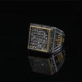 Anello vintage quadrato in acciaio inossidabile da uomo con pietre nere e corone - US 8 / Oro e Argento