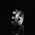 Gothic crown ring with red crystals and cross detail in silver stainless steel - US 7 / Antique Silver