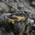 Retro stainless steel double dragon head cable bracelet with red eyes on rock background - Black Gold Red Eyes