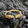 Vintage gold double dragon head open bangle with twisted cable texture in titanium steel - Gold Style