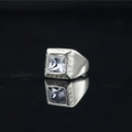 Vintage herenring van titaniumstaal met blauwe edelsteen en geometrisch patroon - Zilverkleurige paarse strassteen