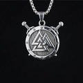 Viking shield and swords pendant necklace in retro silver stainless steel for men - Pendant + Matching Chain