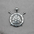 Vintage silver Viking shield necklace with Valknut symbol and crossed swords pendant - Pendant Only (Without Chain)