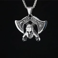 Vintage silver Viking warrior pendant necklace featuring spartan helmet and double axes - Pendant + Matching Chain