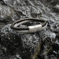 Bracciale retrò a doppio strato in pelle intrecciata da uomo con chiusura in metallo - Intrecciato Nero e Argento (A款)