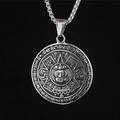 Collar colgante de medallón de calendario solar azteca retro con cadena box de acero - Colgante + Cadena a Juego