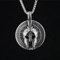 Retro stainless steel Spartan warrior mask pendant necklace with Greek key pattern border - Pendant + Matching Chain