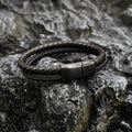 Bracciale da uomo in pelle nera intrecciata a doppio strato con chiusura magnetica - Intrecciato Tutto Nero (B款)