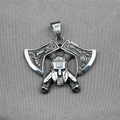 Vintage Viking pendant featuring double battle axes and Spartan helmet in distressed steel - Pendant Only (No Chain)