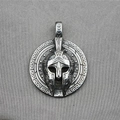 Vintage steel spartan helmet shield necklace with greek fret motif and antique silver finish - Pendant Only (No Chain)