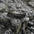 Ethnic vintage multilayer braided leather bracelet with stainless steel magnetic clasp - Vintage Pattern Bead Style / Black/Tri-Color Metal
