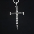 Punk vintage silver cross necklace with skull detail and Deathly engraving on black base - Pendant + Matching Chain