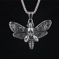 Gothic street style titanium steel skull butterfly pendant with a vintage distressed finish - Pendant + Matching Chain