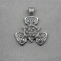 Vintage Viking triangle pendant in aged stainless steel with Celtic knot engravings - Pendant Only (No Chain)