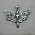Gothic style skull butterfly pendant in vintage silver-tone stainless steel finish - Pendant Only (No Chain)