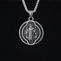 Vintage zilveren Sint-Benedictus medaille hanger met stalen boxketting voor dames en heren - Hanger Met Venetiaanse Ketting
