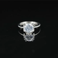 Elegante anello in acciaio al titanio con moissanite e castone a quattro griffe su specchio nero - US 5 / Argento