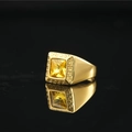 Heren zegelring in goud met vierkante gele edelsteen en Grieks sleutelpatroon detail - Goudkleur Gele Edelsteen