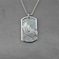 Hip hop silver steel necklace featuring a 3D wing relief square tag pendant with box chain - Wing Style / Pendant with Box Chain