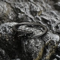 Vintage black stainless steel dragon head cuff bracelet with twisted rope design on rock - Dragon Head Open Design / Black with White Eyes