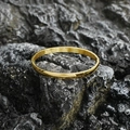 Polished gold titanium steel minimalist oval bangle on a textured dark stone background - Bright Small Style / Gold