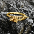 Vintage dragon head cable bracelet in gold finish with red gemstone eyes detail - Dragon Head Open Design / Gold with Red Eyes