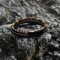 Bracciale in occhio di tigre con pelle intrecciata nera e chiusura magnetica in metallo - Clip Nera