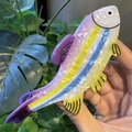 Colorful acetate fish hair claw clip with iridescent purple and blue stripes - Purple