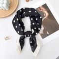 Elegant black and white polka dot silk scarf in a stylish knotted display layout - 68x68cm / Black