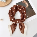 Brown polka dot silk scarf detail showing vintage pattern and elegant silk texture - 68x68cm / Brown