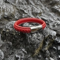 Geflochtenes rotes Lederarmband für Herren mit silbernem Magnetverschluss aus Stahl - Silberschnalle Rot
