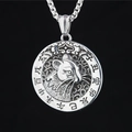 Retro stainless steel Chinese zodiac rat pendant necklace with silver relief engraving - Rat (Pendant With Chain)