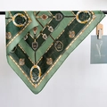 Green equestrian silk scarf with luxury horse-bit pattern on white background - Equestrian Chain Pattern Style (68RZW172) / 68x68cm / Green