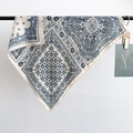 Classic cream paisley bandana with deep blue floral pattern hanging on a black rod - 68x68cm / White (68RZW151)