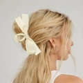 Pinza per capelli da 11 cm in raso color crema con doppio fiocco per acconciature - Bianco
