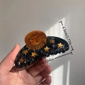 Pinza per capelli in acetato a girasole, finitura marmo nero e stelle dorate - Stile Fantasia Marmo Sole Stella / Nero