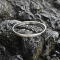 Minimalist silver steel bracelet with brushed finish and hinge on black volcanic stone - Frosted Small Style / Steel