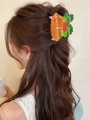 Sparkly orange Christmas holly leaf hair claw clip for women's elegant hairstyle - Christmas Bell Style