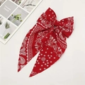 Red bohemian paisley bow hair clip with long ribbons and vintage ethnic style design - Spring Clip Style / Red