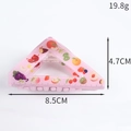 Detail of pink triangle hair claw with fruit patterns and ruler markings (8.5cm x 4.7cm) - Fruit Print Triangle Ruler Style