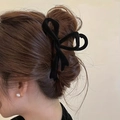 Elegant large black velvet bow hair claw clip for women in vintage French style - Black