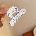 Molla per capelli vintage in acetato con motivo terrazzo blu e scritte dorate - Sesamo al sale marino